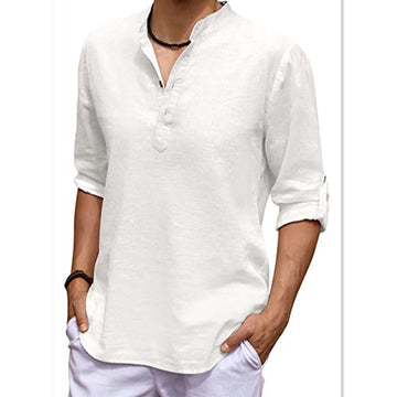 Men Shirt New Mens Linen Long Sleeve V-Neck T Shirt Solid Color Casual Hawaiian Shirt Yoga Button Breathable Top Shirts for Men